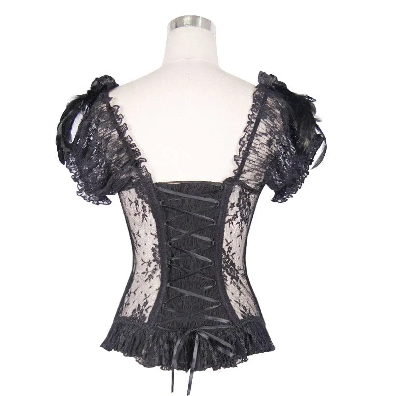 Frauen Gothic Puffärmel Lace Top