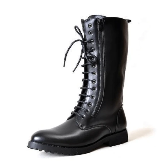 Herren Vintage Lace Up Zipper Kunstleder Armee Stiefel Martin Stiefel