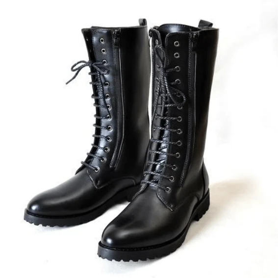 Herren Vintage Lace Up Zipper Kunstleder Armee Stiefel Martin Stiefel