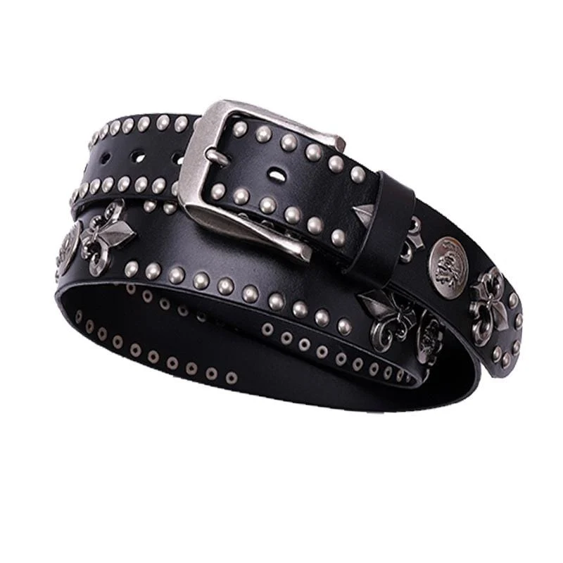 Herren Punk Rock Skull Rivet Studded Gürtelschnalle Gürtel