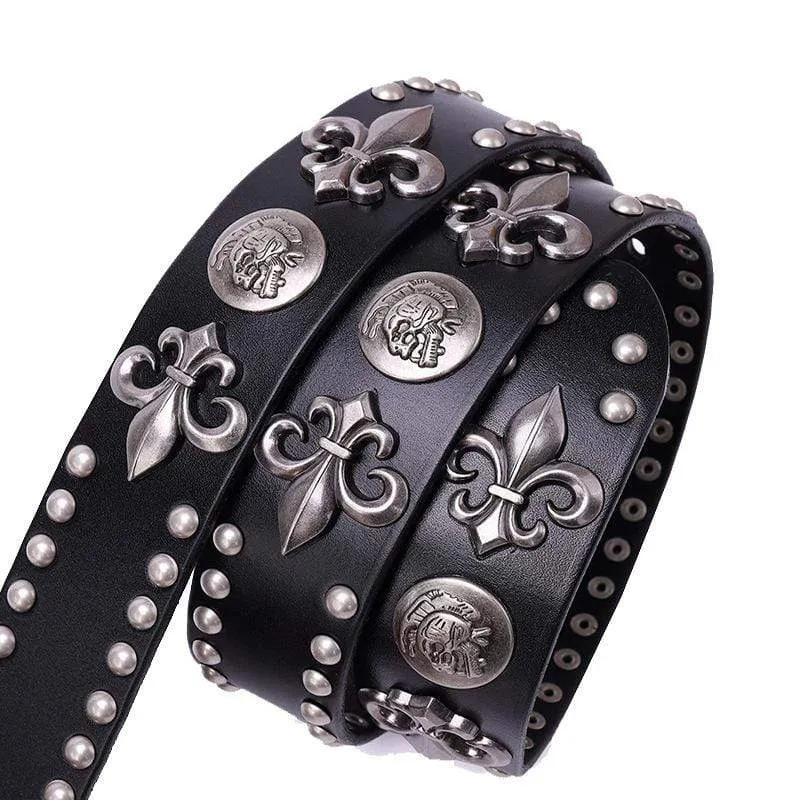 Herren Punk Rock Skull Rivet Studded Gürtelschnalle Gürtel