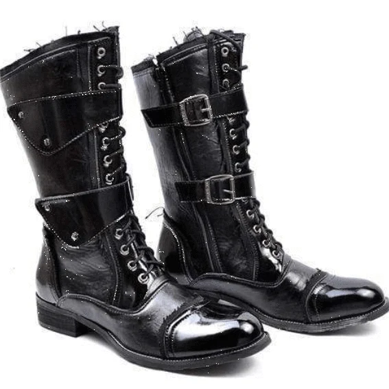 Herren Military Kunstleder Multi Schnallen Martin Stiefel