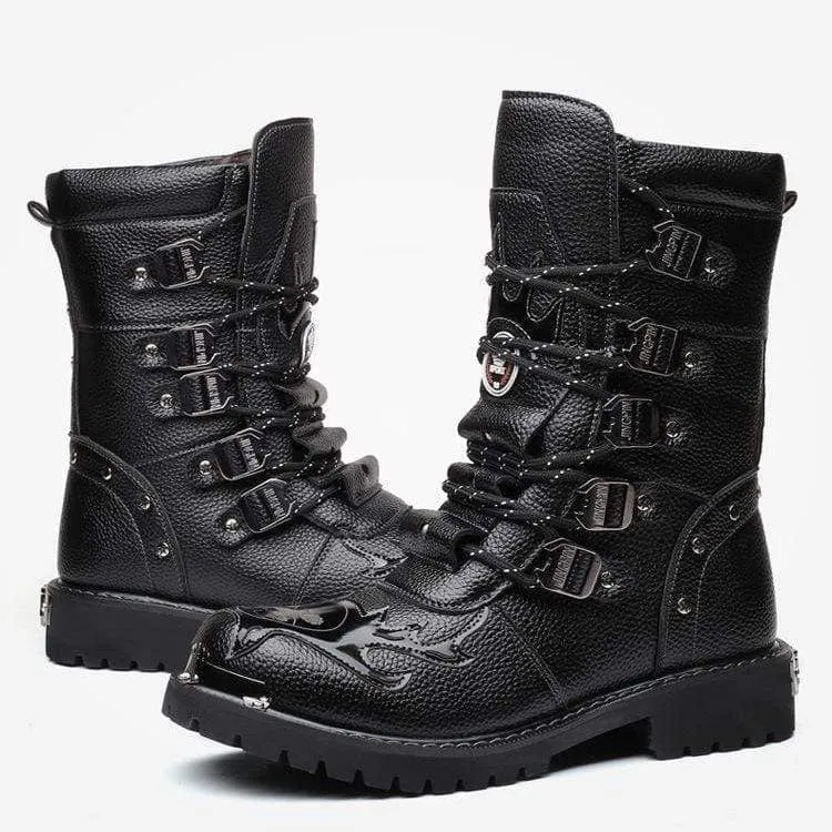 Herren Punk Kunstleder Mittelstiefel Martin Stiefel Winterstiefel