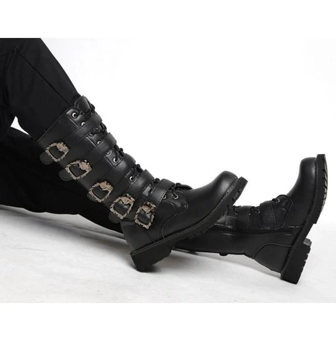 Herren Kunstleder Martin Stiefel mit verstellbaren Schnallen