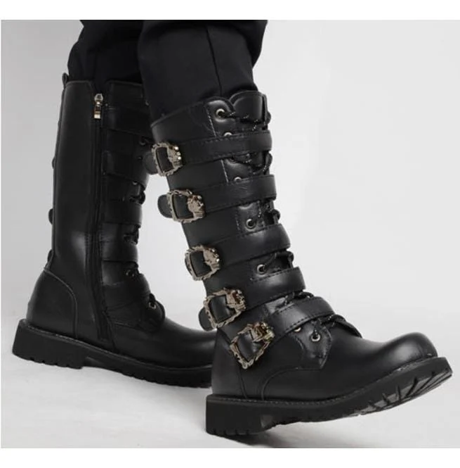 Herren Kunstleder Martin Stiefel mit verstellbaren Schnallen