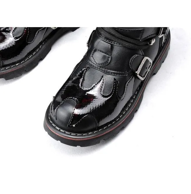 Herren Steampunk Fire Totem Schwarz Hohe Stiefel Motorradstiefel