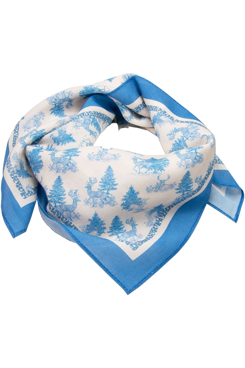 Damen Trachten-Nickituch mit Wald und Hirschen - hellblau