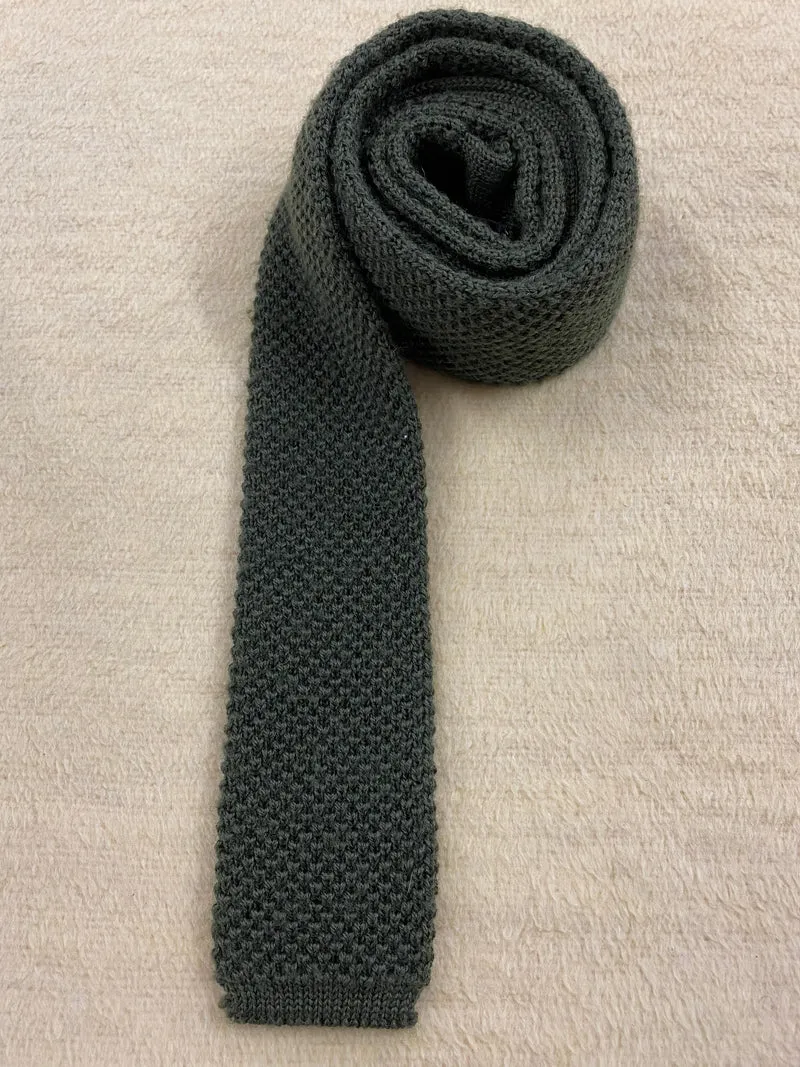 Vintage Strickkrawatte Herren Grün – Schmale Wollkrawatte Made in Italia
