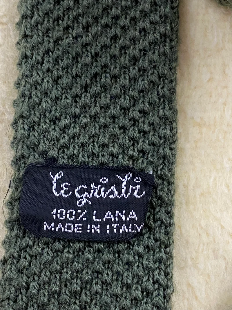 Vintage Strickkrawatte Herren Grün – Schmale Wollkrawatte Made in Italia