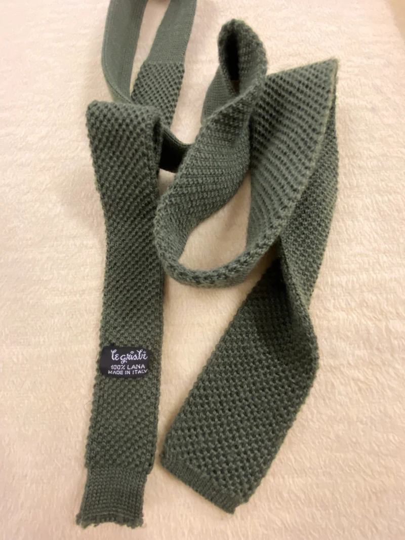 Vintage Strickkrawatte Herren Grün – Schmale Wollkrawatte Made in Italia