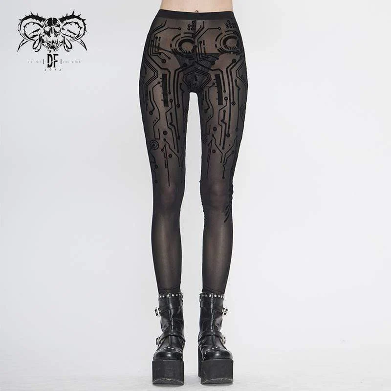 Damen Gothic Black Sexy Net Lace Leggings