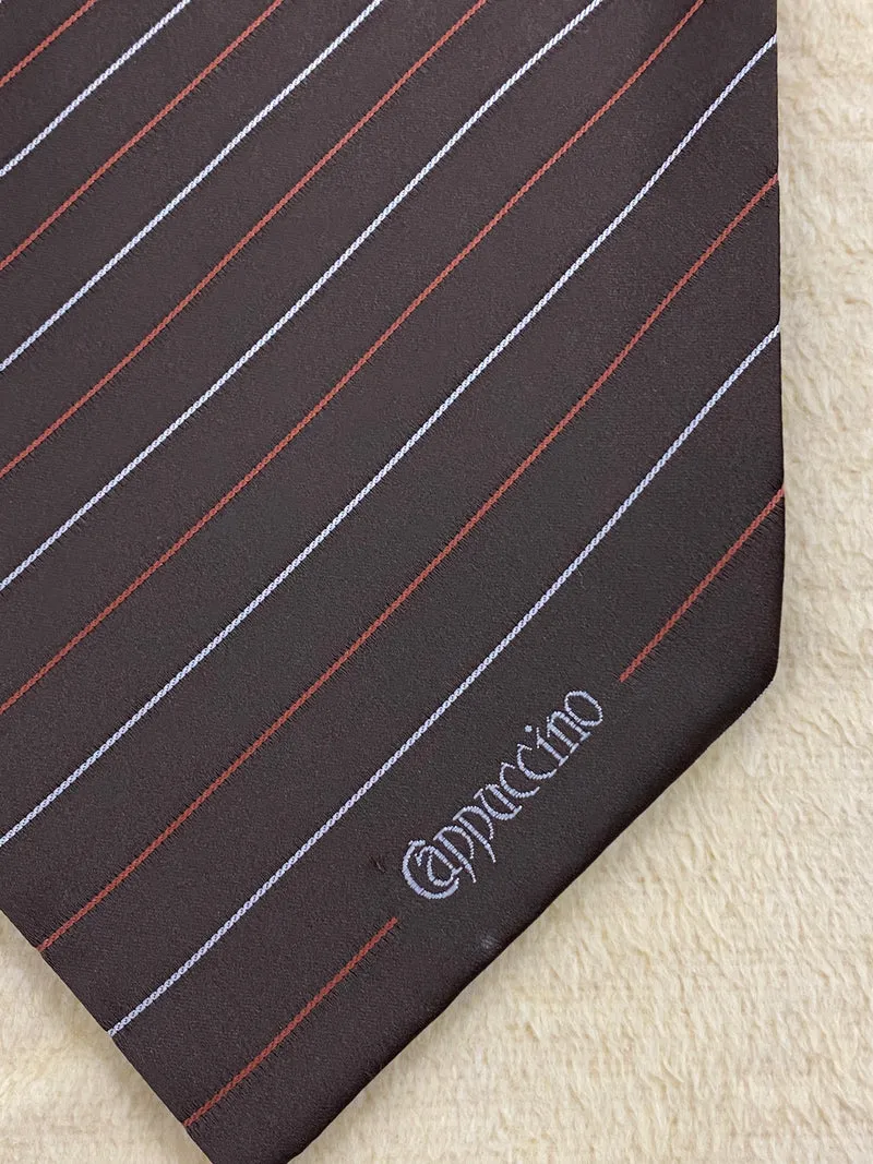 Vintage Ascot Krawatte Cappuccino Braun Gestreift – Retro Schalkrawatte Herren