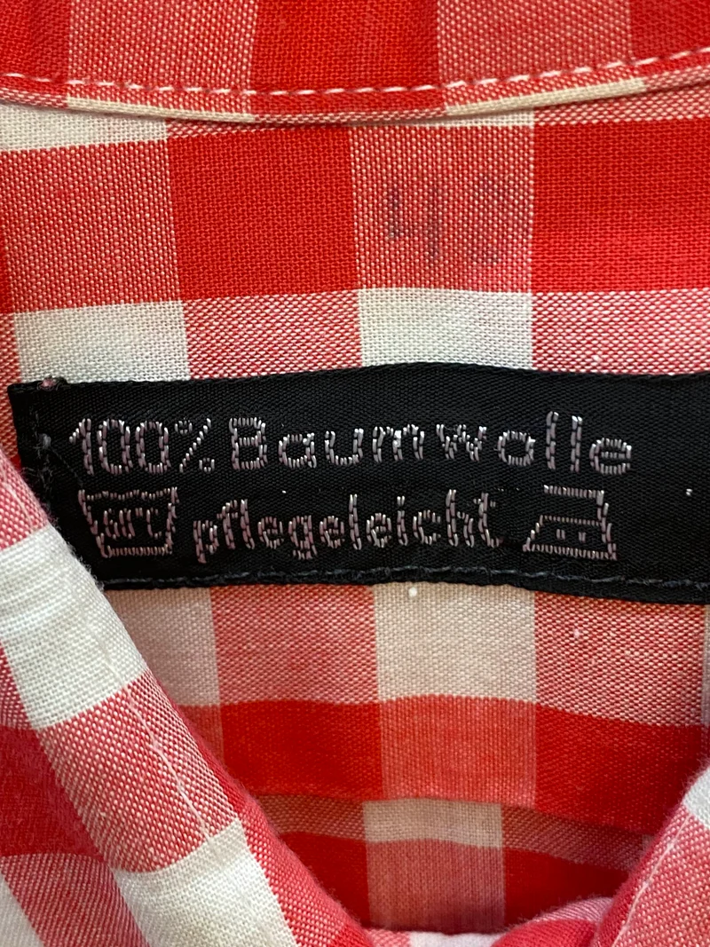Vintage Trachtenhemd Herren Gr. 40 rot weiß kariert Baumwolle