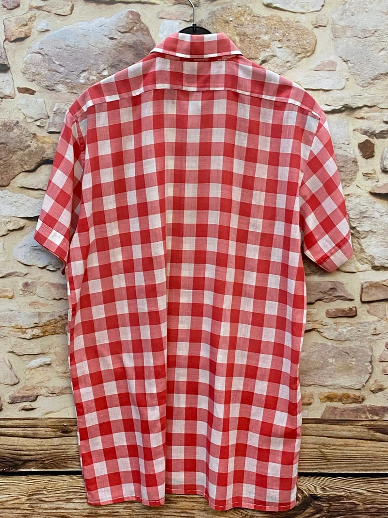 Vintage Herren Trachtenhemd Gr. 40 rot weiß kariert