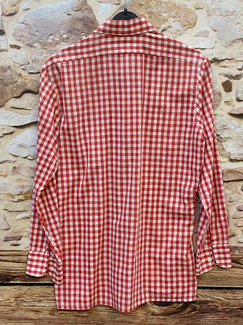 Vintage Trachtenhemd Herren Gr. 40 rot-weiß kariert