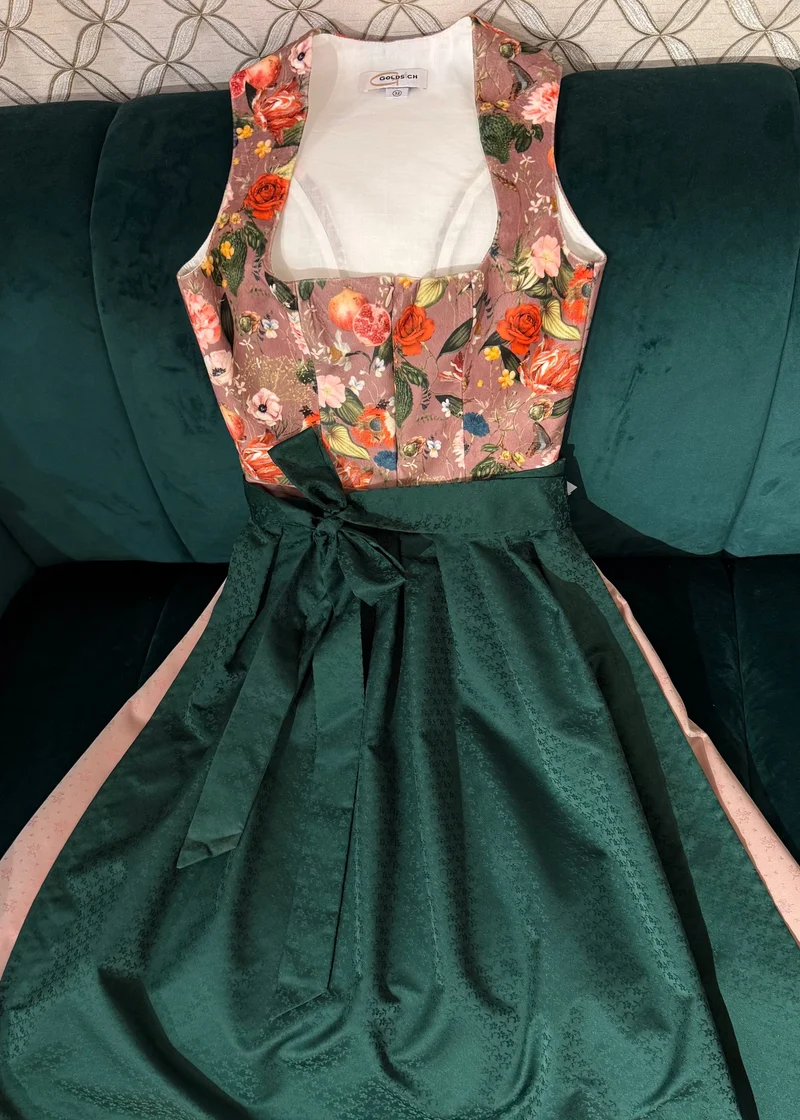 Dirndl Goldstich Samt Blumen altrosa/rose 70cm