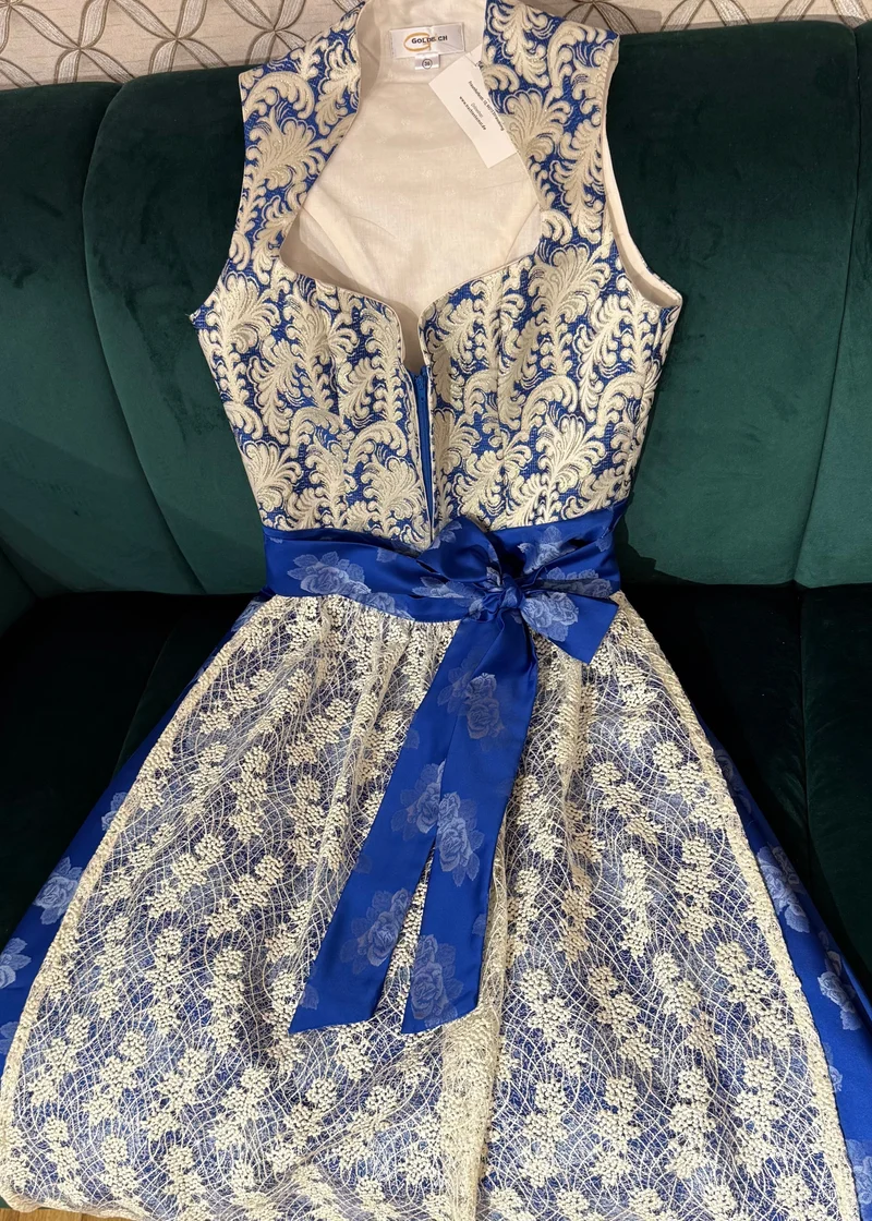Dirndl Goldstich blau/silber 70cm