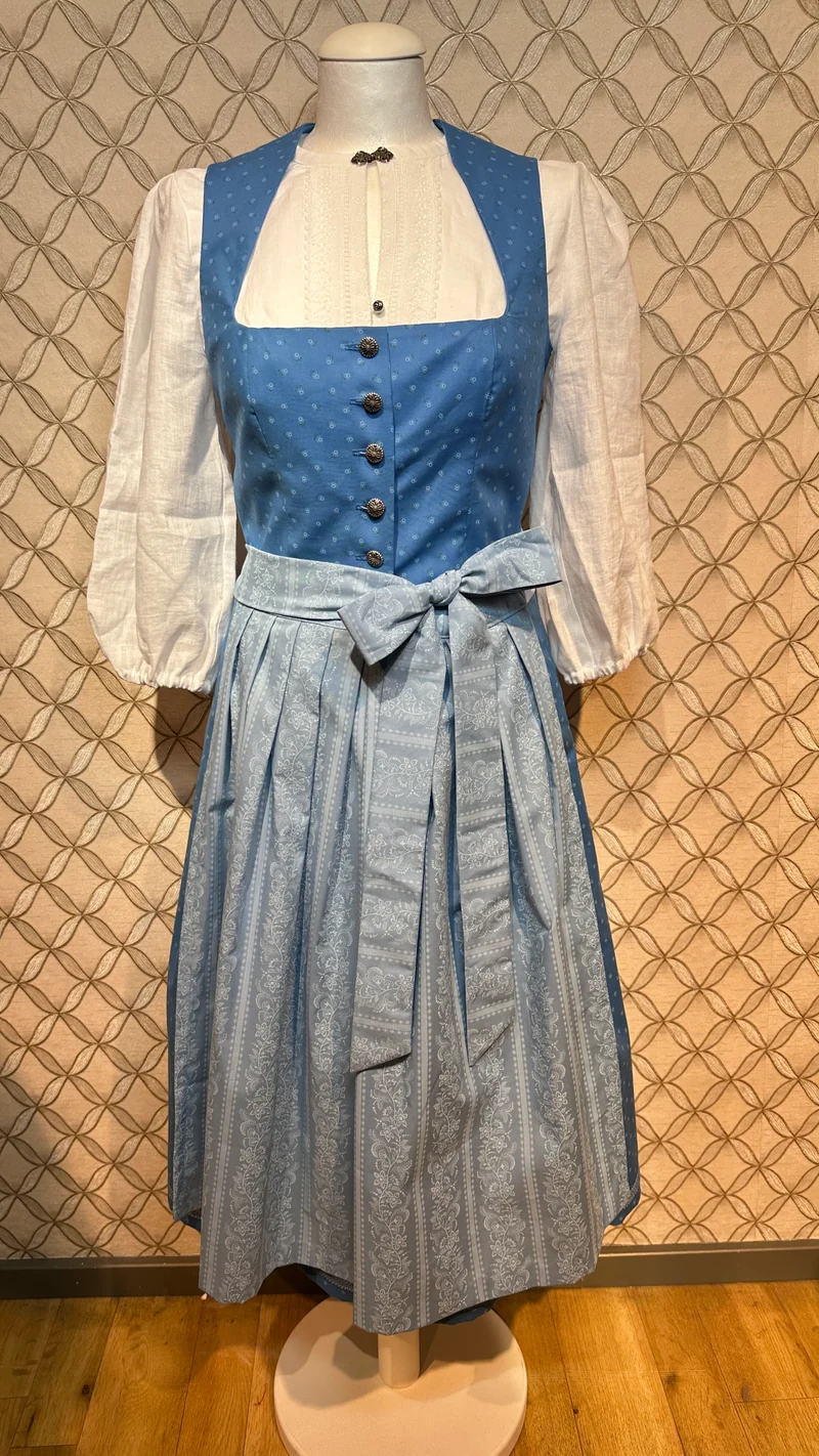 Baumwolldirndl Goldstich blau/hellblau 70cm