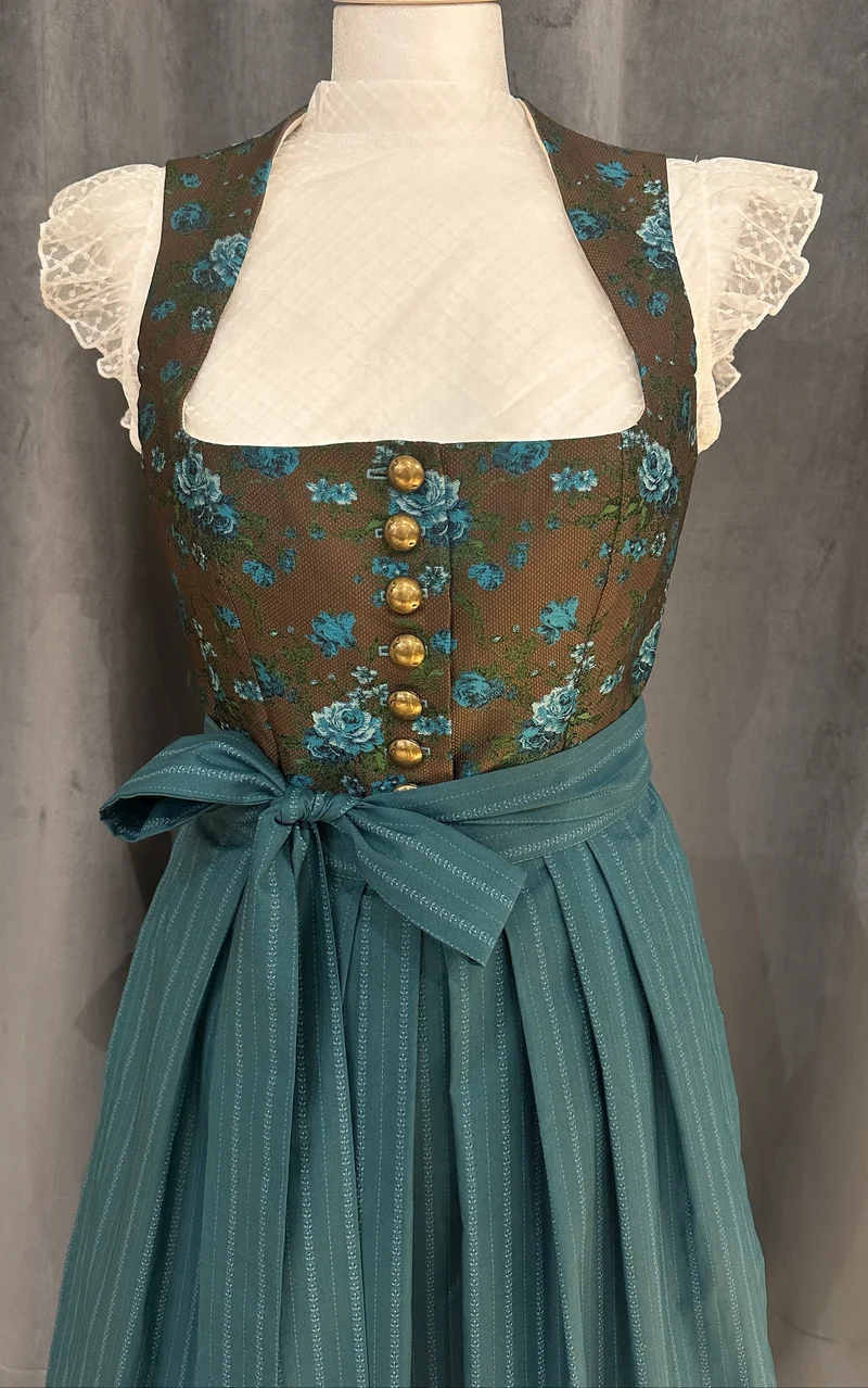 Dirndl Goldstich braun/türkis Blumen 75