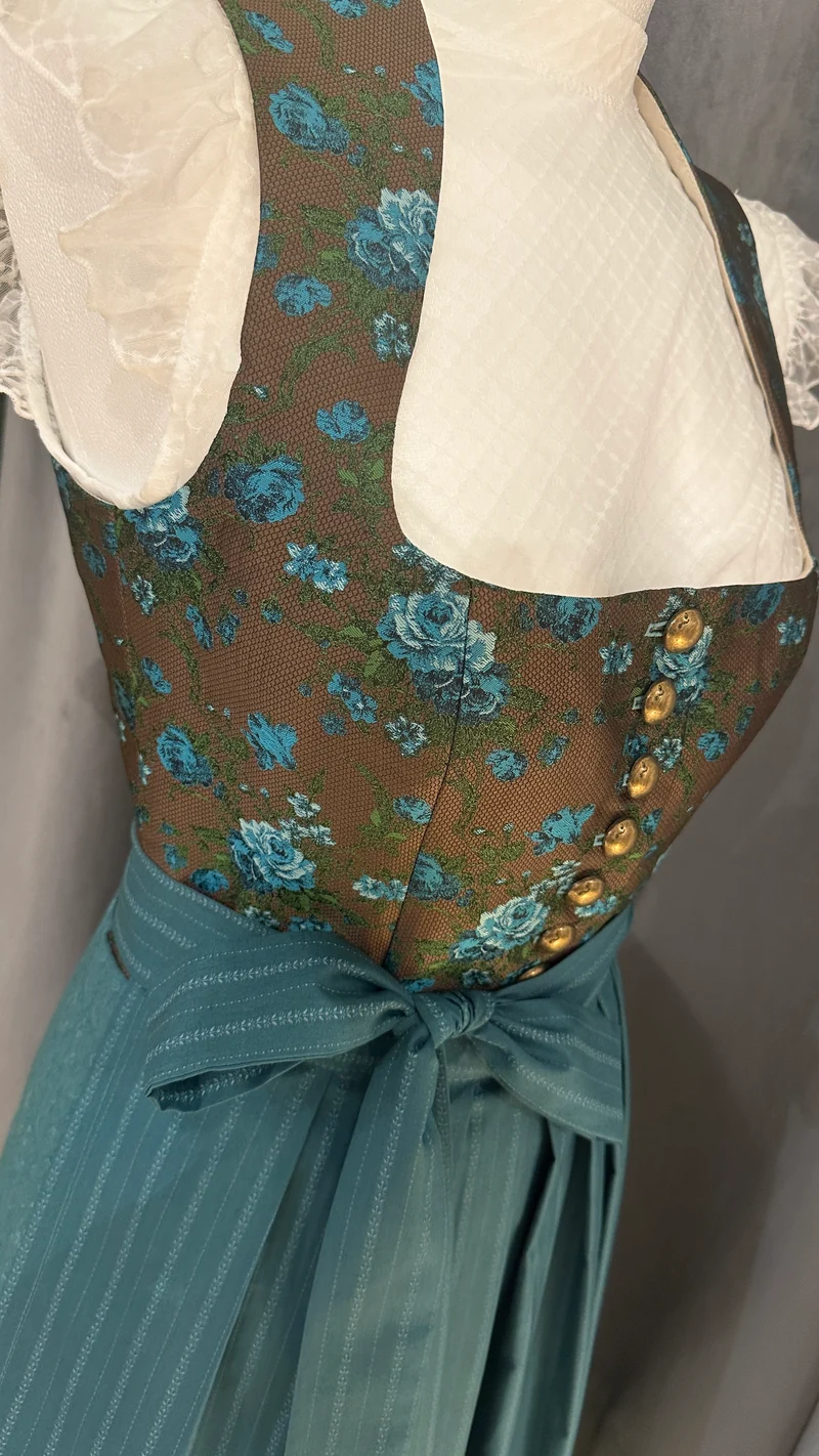 Dirndl Goldstich braun/türkis Blumen 75