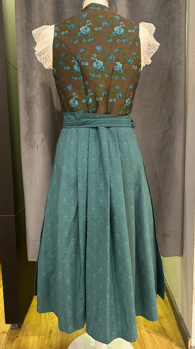 Dirndl Goldstich braun/türkis Blumen 75