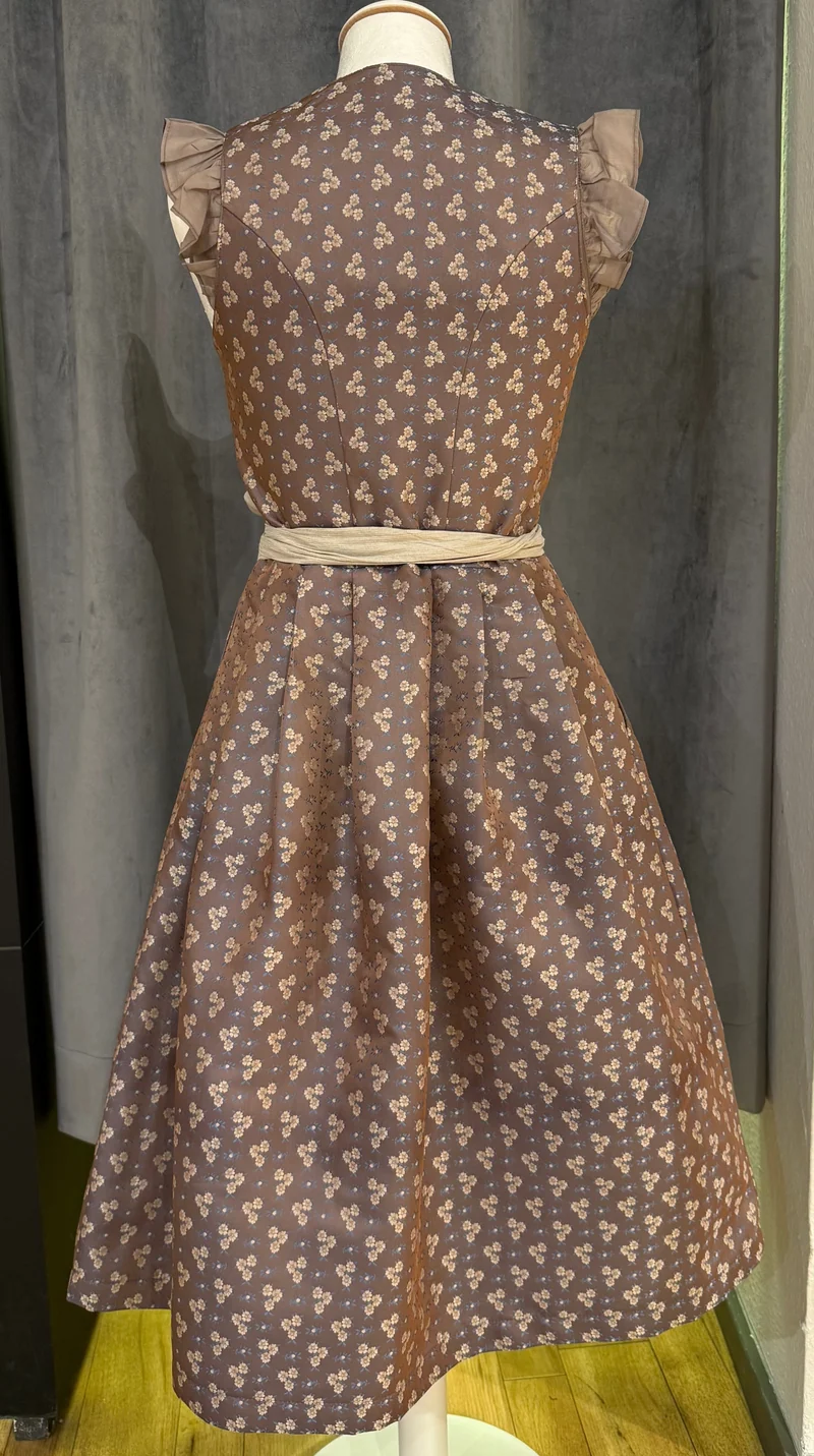 Dirndl Goldstich braun/beige Blumen 70cm