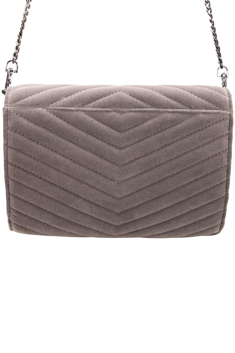 Damen Samtclutch Umhängetasche mit Herz - grau