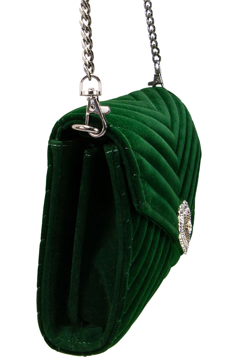 Damen Samtclutch Umhängetasche mit Herz - grün