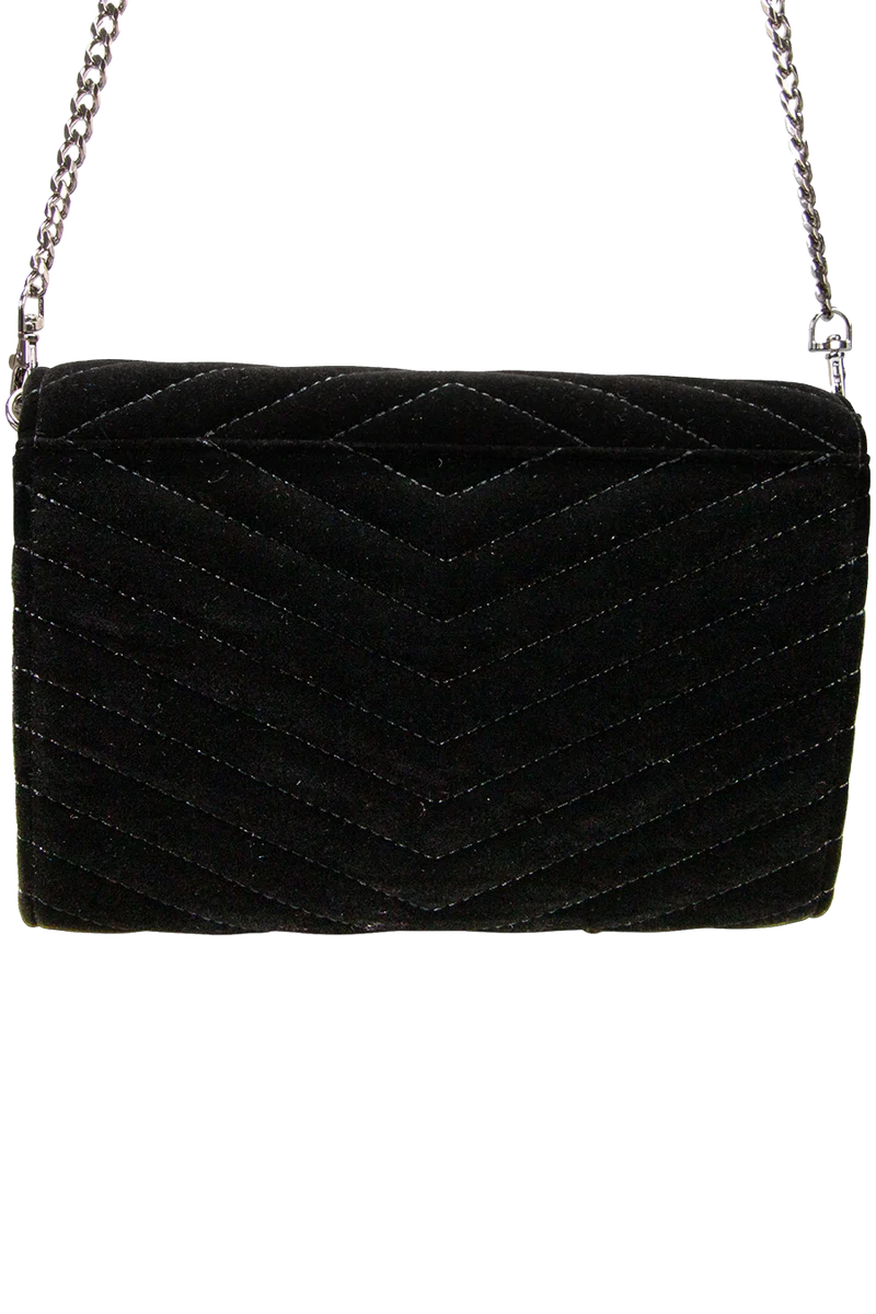 Damen Samtclutch Umhängetasche mit Herz - schwarz