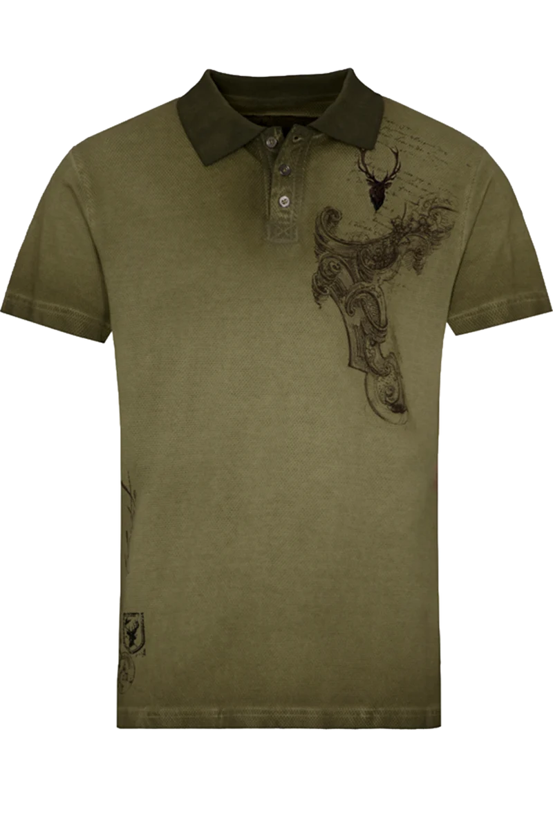 Herren Polo-Shirt mit Struktur und Aufdruck - oliv