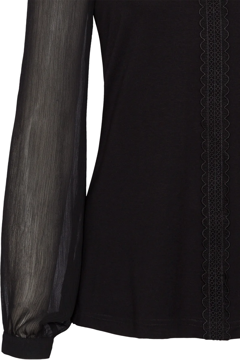 Damen Shirt mit Stretchanteil Langarm - schwarz