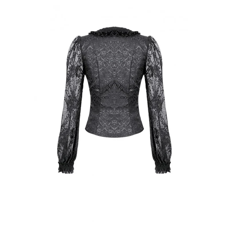 Gothic-Damen-Top mit Schnürung, Rüschen, Blumenmuster und Bischofsärmeln