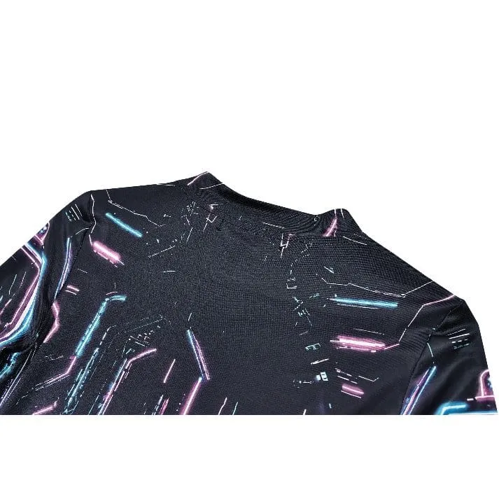 Damen Cyberpunk Neon Circuit Totenkopf-Print Stehkragen Langarmshirt