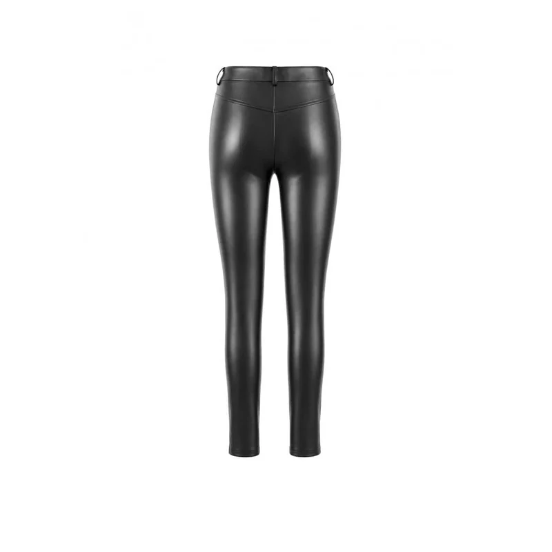 Cyberpunk Damen-Skinny-Hose aus transparentem Mesh-Patchwork mit Schnürung und Kunstleder