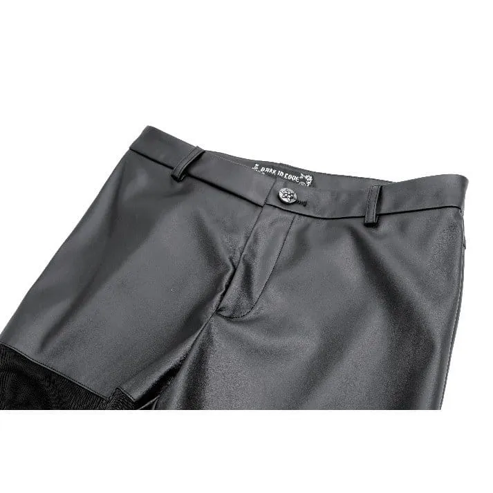 Cyberpunk Damen-Skinny-Hose aus transparentem Mesh-Patchwork mit Schnürung und Kunstleder