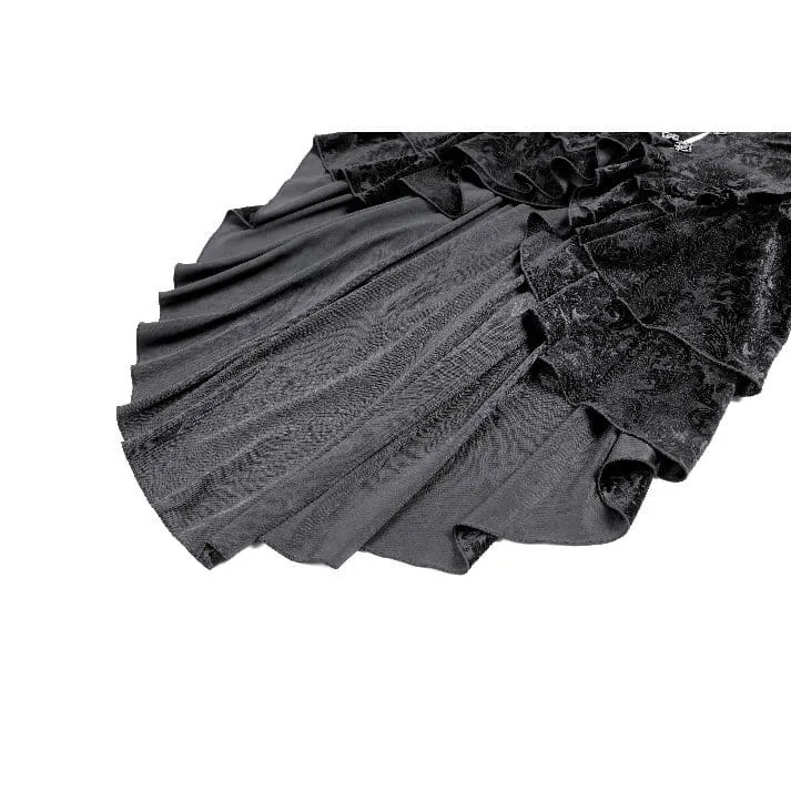 Gothic-Stufenrock aus geprägtem Samt mit Rüschen, asymmetrischem Saum und Unterbrust-Korsett für Damen