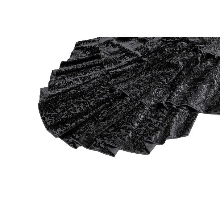 Gothic-Stufenrock aus geprägtem Samt mit Rüschen, asymmetrischem Saum und Unterbrust-Korsett für Damen