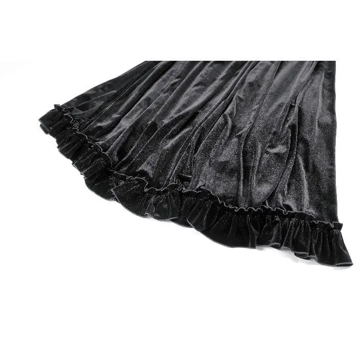 Gothic-Lagenrock aus Samt mit Falten, Mesh-Einsätzen und A-Linien-Design für Damen