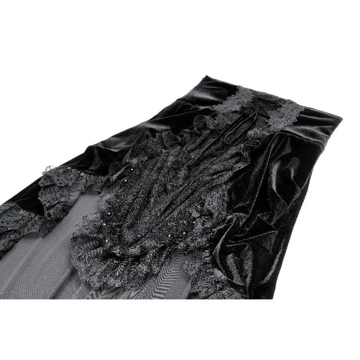 Gothic-Samtrock für Damen mit Schnürung, Rüschen und asymmetrischem Saum