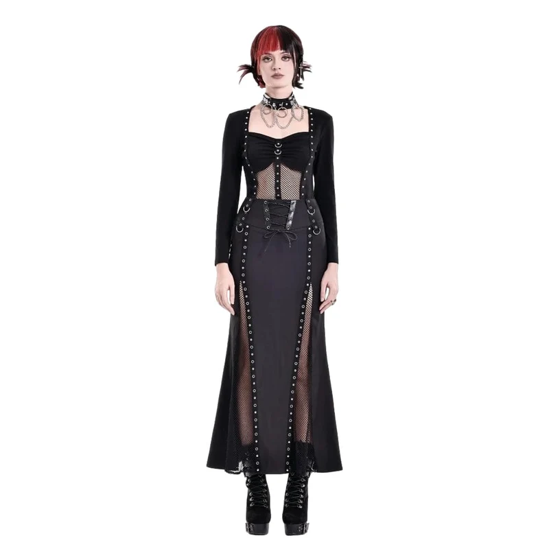 Damen-Meerjungfrauenrock im Cyberpunk-Stil mit Schnürung, Ösen und Mesh-Einsätzen