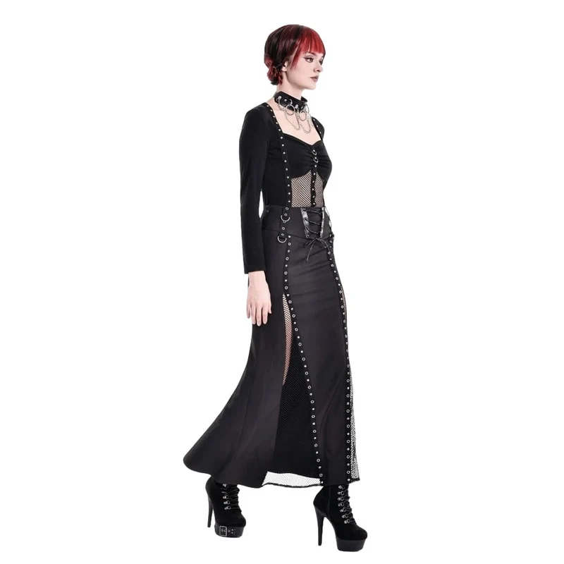 Damen-Meerjungfrauenrock im Cyberpunk-Stil mit Schnürung, Ösen und Mesh-Einsätzen