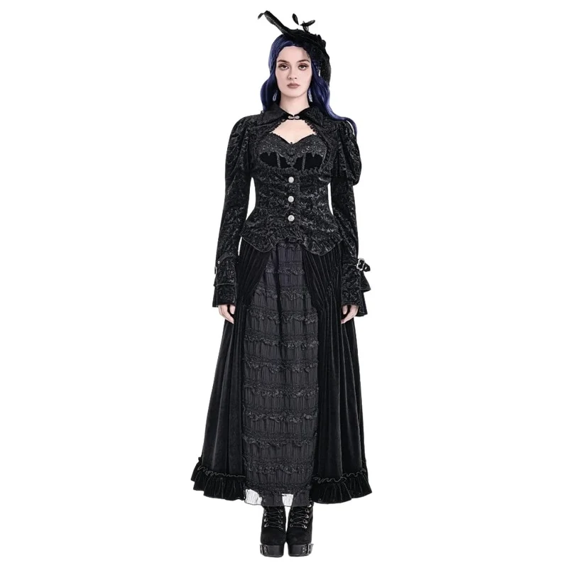 Gothic-Jacquard-Top für Damen mit Cut-out-Schnallenriemen und Glockenärmeln