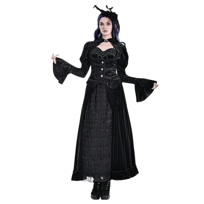 Gothic-Jacquard-Top für Damen mit Cut-out-Schnallenriemen und Glockenärmeln