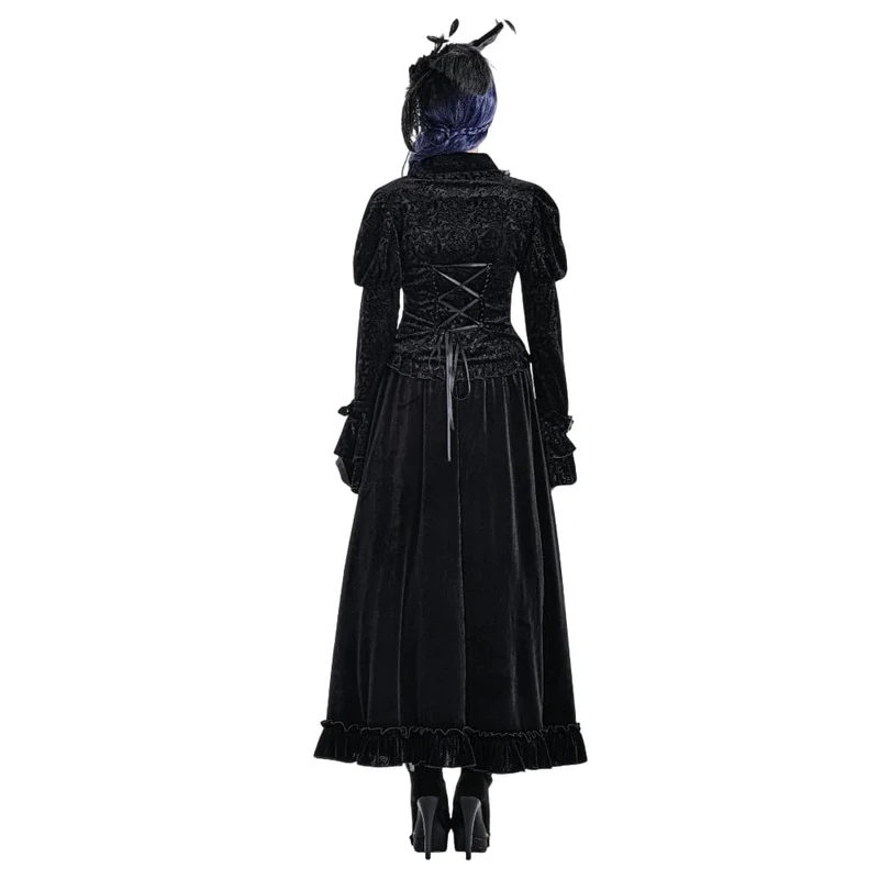 Gothic-Jacquard-Top für Damen mit Cut-out-Schnallenriemen und Glockenärmeln