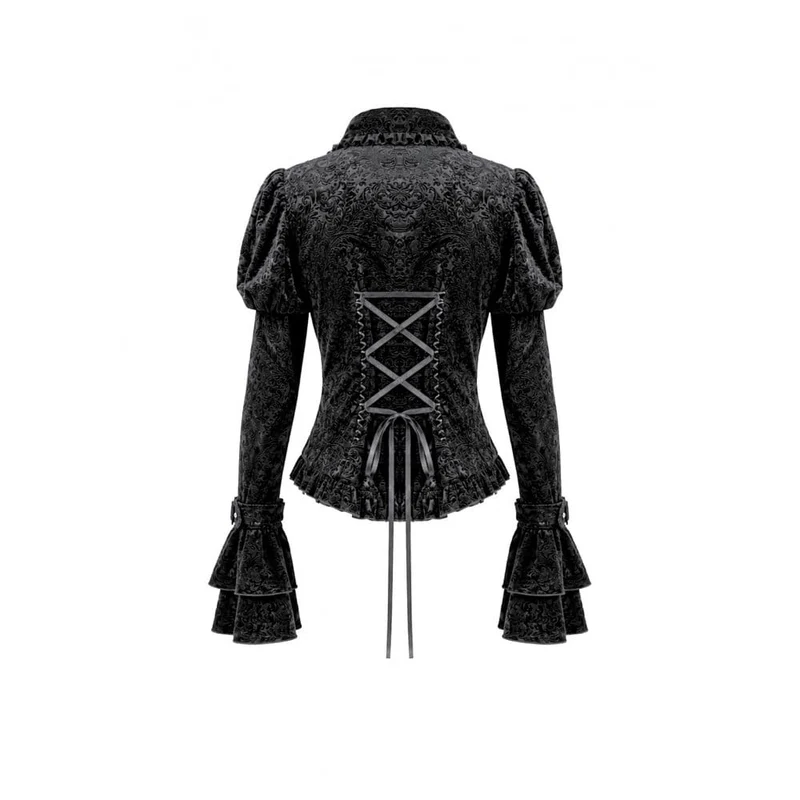 Gothic-Jacquard-Top für Damen mit Cut-out-Schnallenriemen und Glockenärmeln