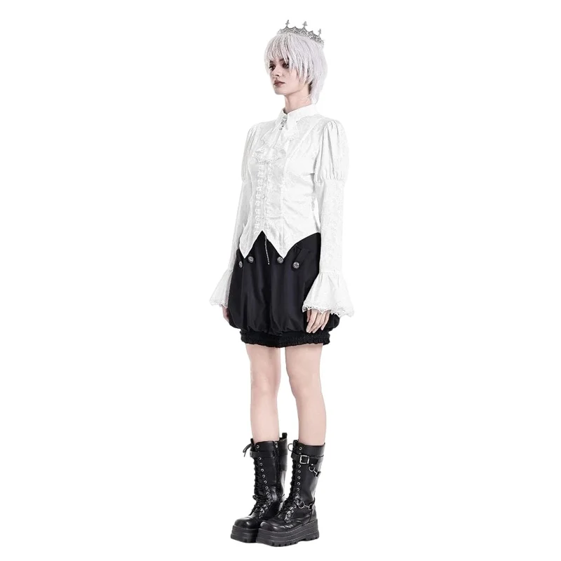 Gothic-Bluse für Damen mit Schnürung, Umlegekragen und Puffärmeln