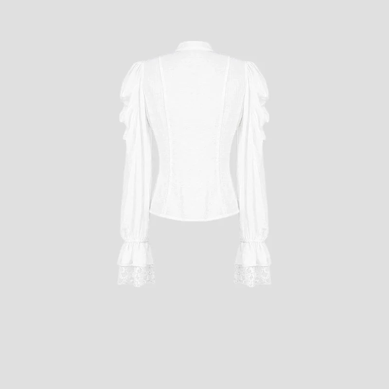 Gothic-Bluse für Damen mit Rüschen, Stehkragen und Puffärmeln