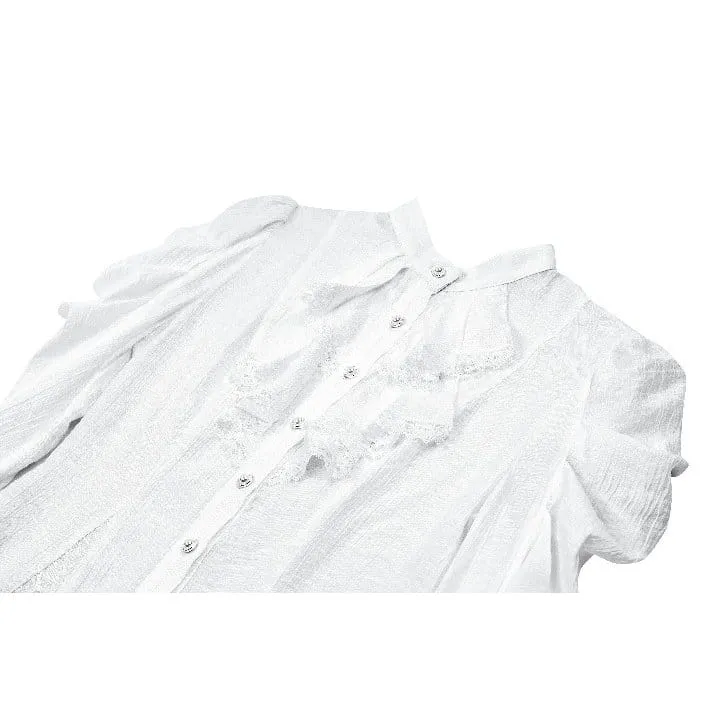 Gothic-Bluse für Damen mit Rüschen, Stehkragen und Puffärmeln