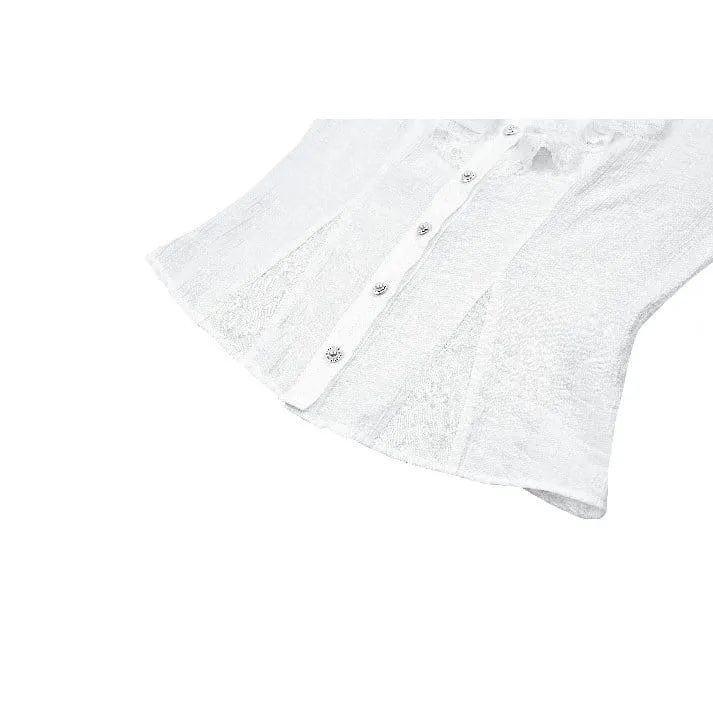 Gothic-Bluse für Damen mit Rüschen, Stehkragen und Puffärmeln