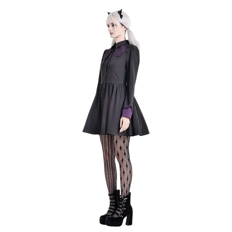Gothic-Kleid für Damen mit Fledermausflügel-Patchwork, zweifarbig, langärmelig, kurzes Abschlusskleid